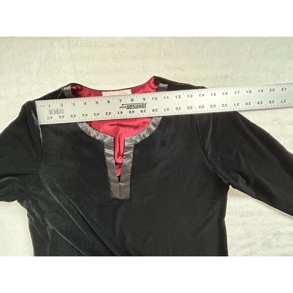 Oscar De La Renta Pink Label Black Womens Velvet Tunic Top Small Satin Trim New - Picture 5 of 7